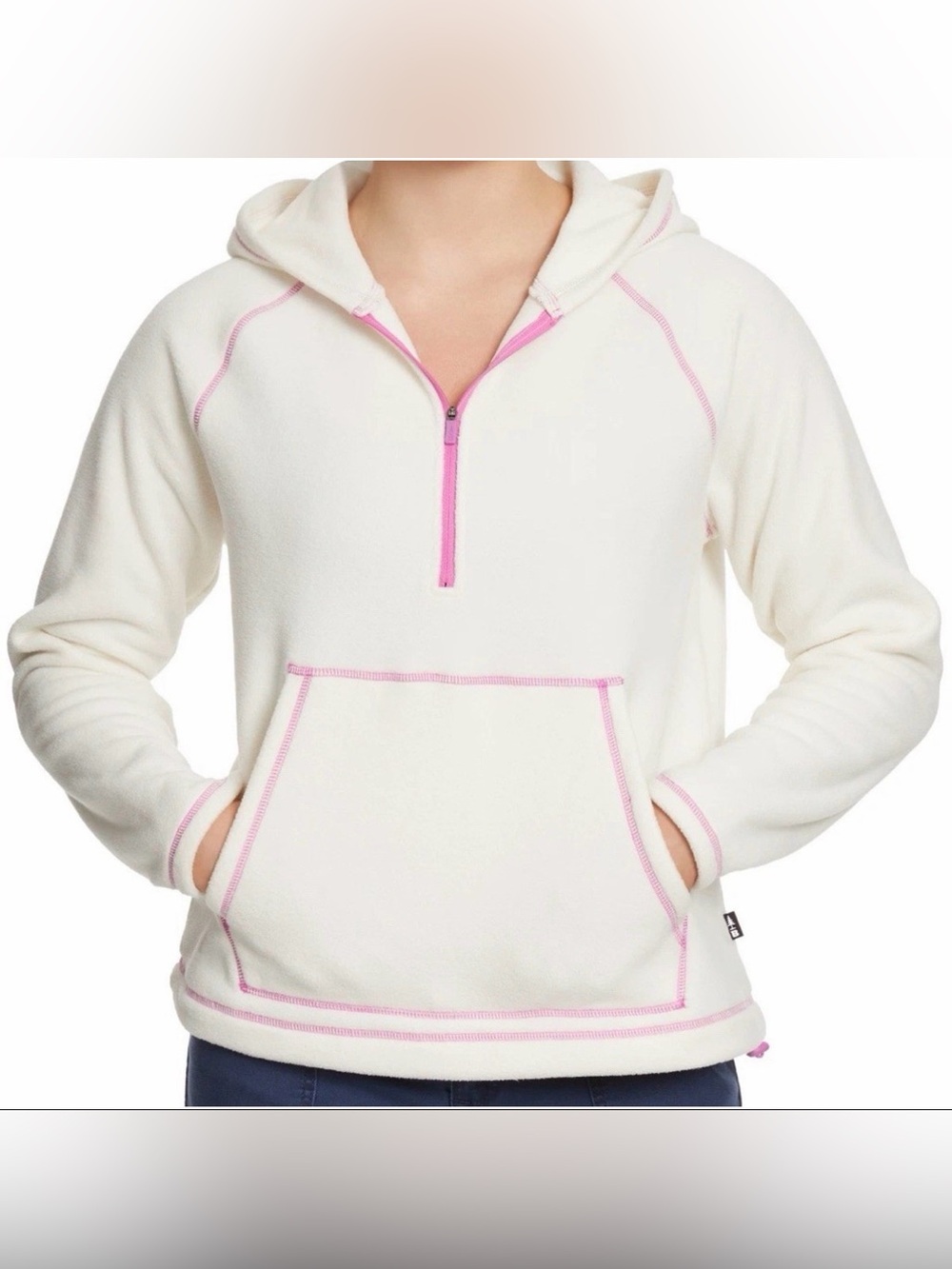 Bass Outdoor Women Regular fit Quarter zip Sweatshirt Large Ivory Gardenia NEW